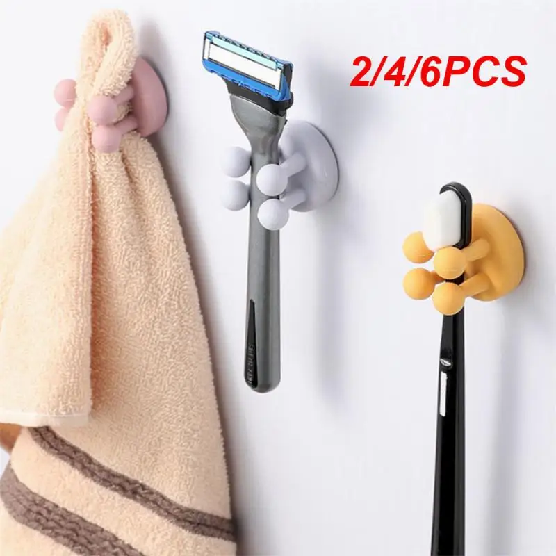 

2/4/6PCS Silicon Razor Holder Adhesive Toothbrush Key Towel Hanger Hook Bathroom Wall Organizer Rack Kitchen Gadget Storage Rack