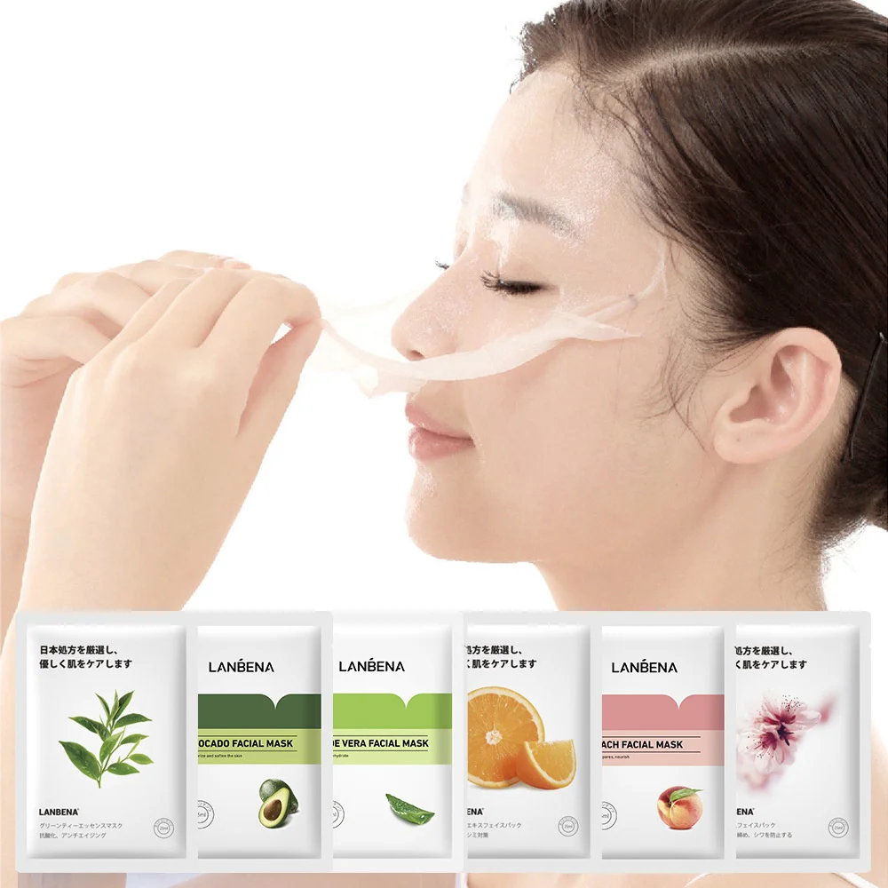 

LANBENA Face Mask Avocado Serum Facail Mask Oil Control Shrink Pores Whitening Moisturizing Anti Wrinkle Peach Aloe Plant Care