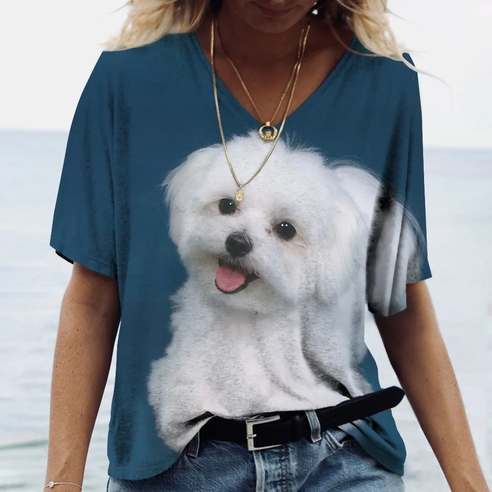

Ladies T Shirt 3D Print Pet Dog Summer Fashion Short Sleeve Tops V Neck Streetwear Harajuku Casual Pullover Tee Shirt Tops