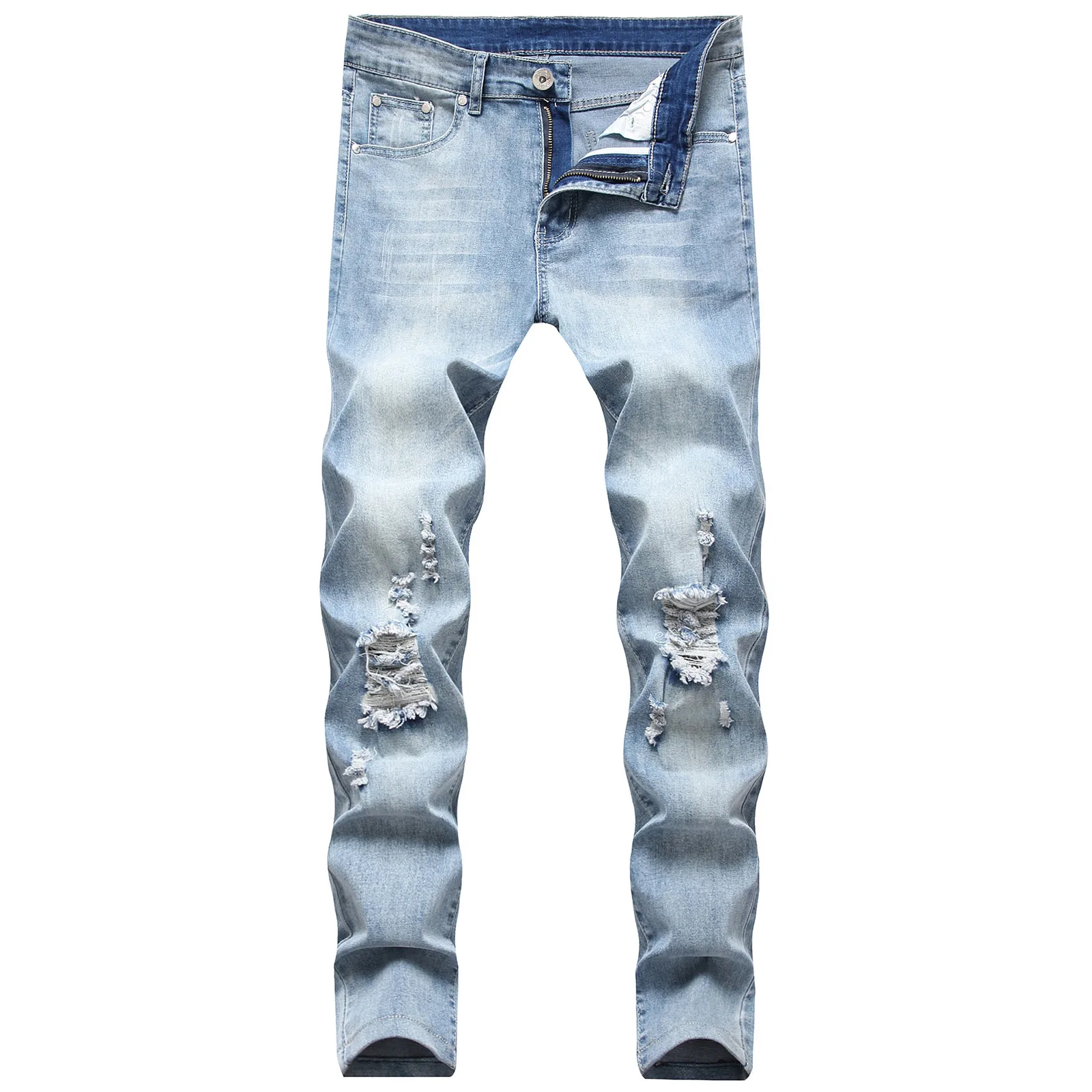 

Work Wash Jeans Men's Vintage Casual Fold Hole Frayed Trousers Pencil Pants Men's pants
