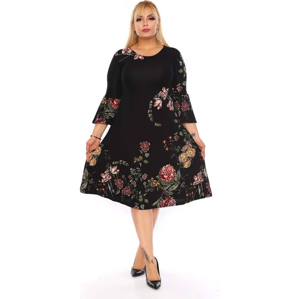 

Dorlie Women Large Size Autumn/winter Flywheel (Spaniard) Sleeve Lower Crepe Fabric Dress