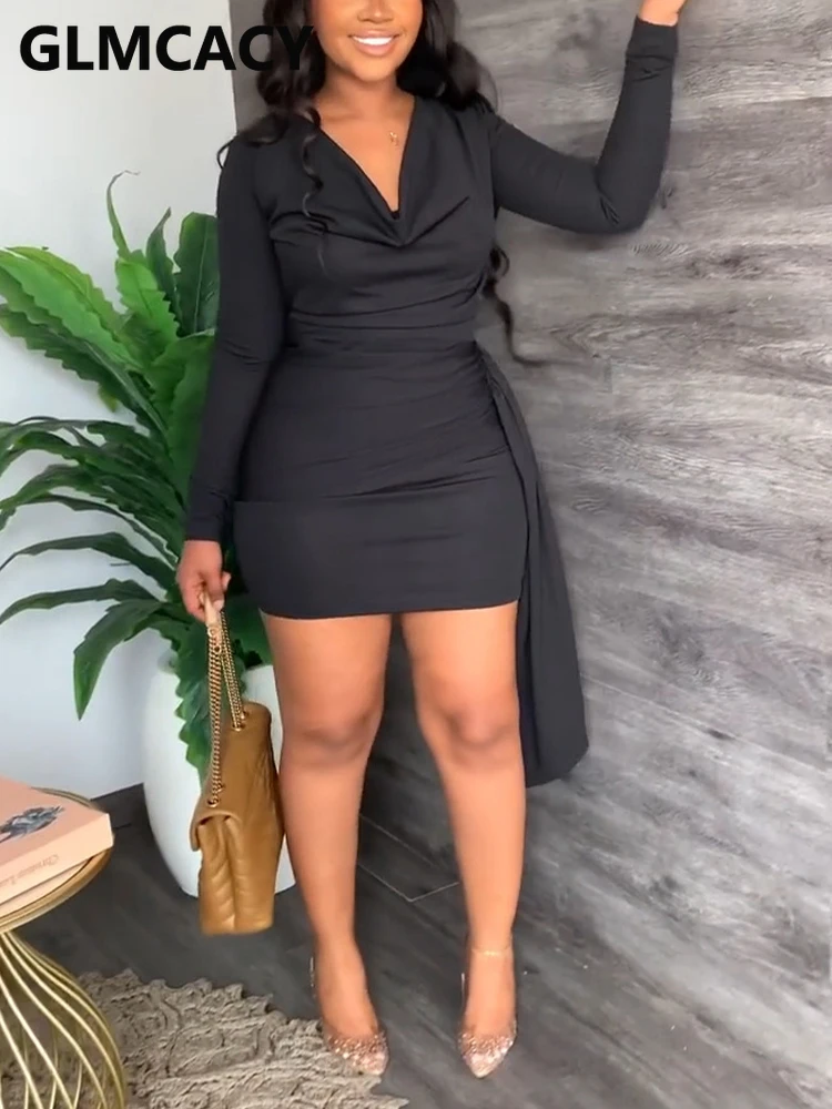 

Women Long Sleeve Irregular Bodycon Mini Dress