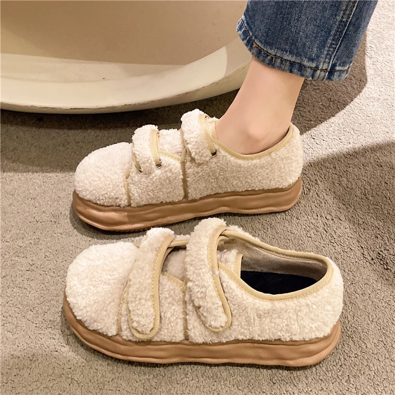 

Shoes Woman Flats Loafers Fur Casual Female Sneakers Round Toe Soft Slip-on Dress Moccasin New Winter Slip On Rome Flock PVC Fab