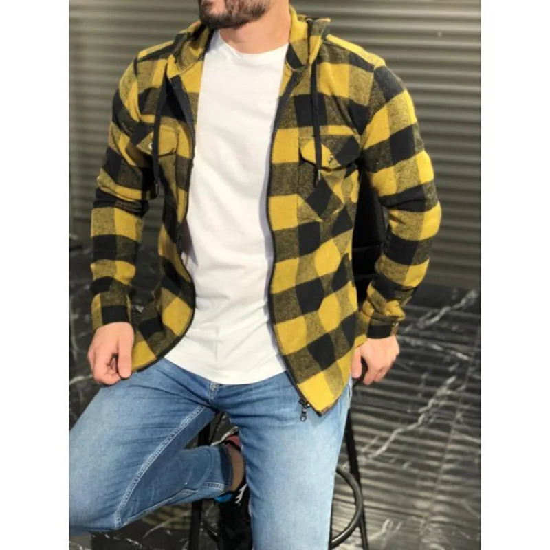 

Свитшот мужской с капюшоном, хлопок, модная уличная одежда в европейском стиле, Классический Повседневный Спортивный свитшот в клетку, Осен...