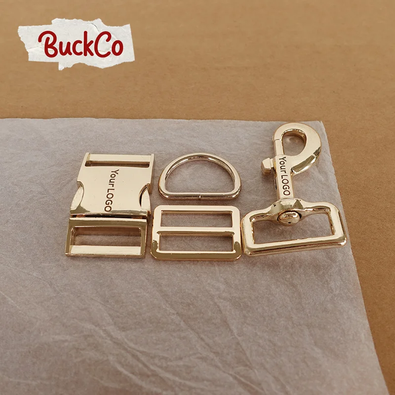 

Engraved (metal buckle+Tri-Glid+D ring+metal dog clasp/set)30mm DIY dog collar backpack bag high quality DIY part light gold