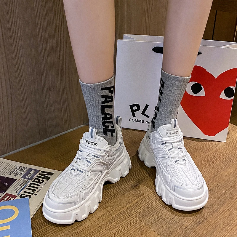 Женские массивные кроссовки на платформе весенние сетчатые повседневные