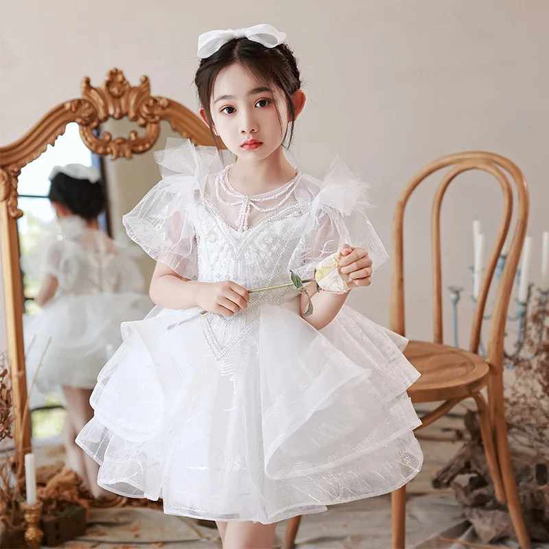 

Детские платья, новинка 2023, платье принцессы с блестками и бисером, свадебное платье, платье для подростков, летнее платье для девочек