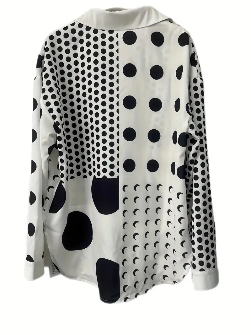 Модная рубашка с длинным рукавом и принтом в горошек повседневные топы на