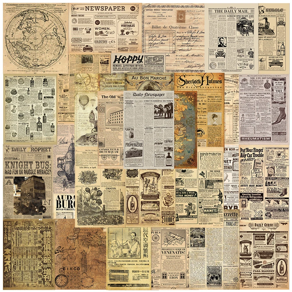 

10/35PCS Vintage Parchment Style Newspaper Stickers Aesthetic DIY Luggage Guitar Laptop Cool Waterproof Cool Sticker Decal Toys
