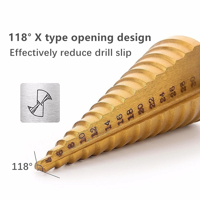 Сверло ступенчатое из быстрорежущей стали с титановым покрытием для дерева и