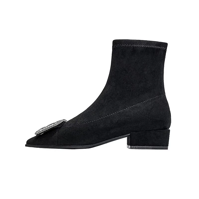 Женские замшевые ботильоны с кристаллами ботинки на среднем каблуке массивная