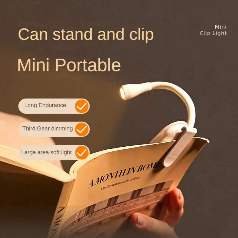 

LED Desk Lamp Mini 3-Level Dimming Rechargeable Night Light Warm White Light Flexible Clip Student Indoor Study Bedroom Bedside