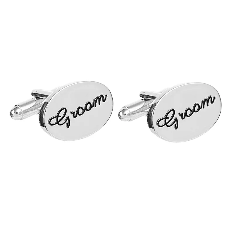 

Hot Sale European American Fashion Men's Wedding Business Shirt Cufflinks Engraved Letter Groom Sleeve Studs Accessories