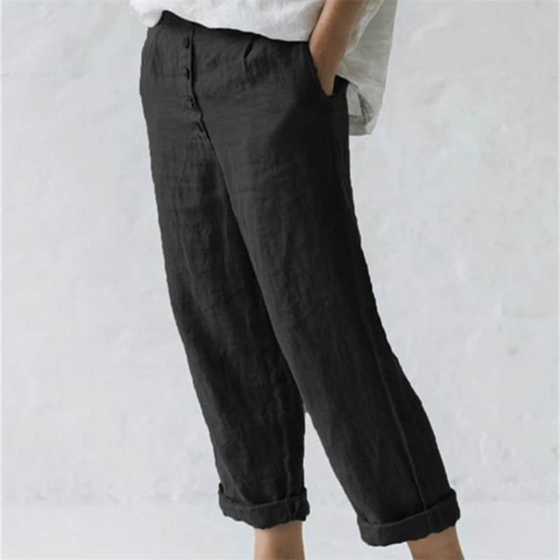 

Women Ankle Pants Elastic Waist Casual Cotton Linen Ladies Loose Pants Capri Harem Trousers Female Summer Autumn Pant 2023