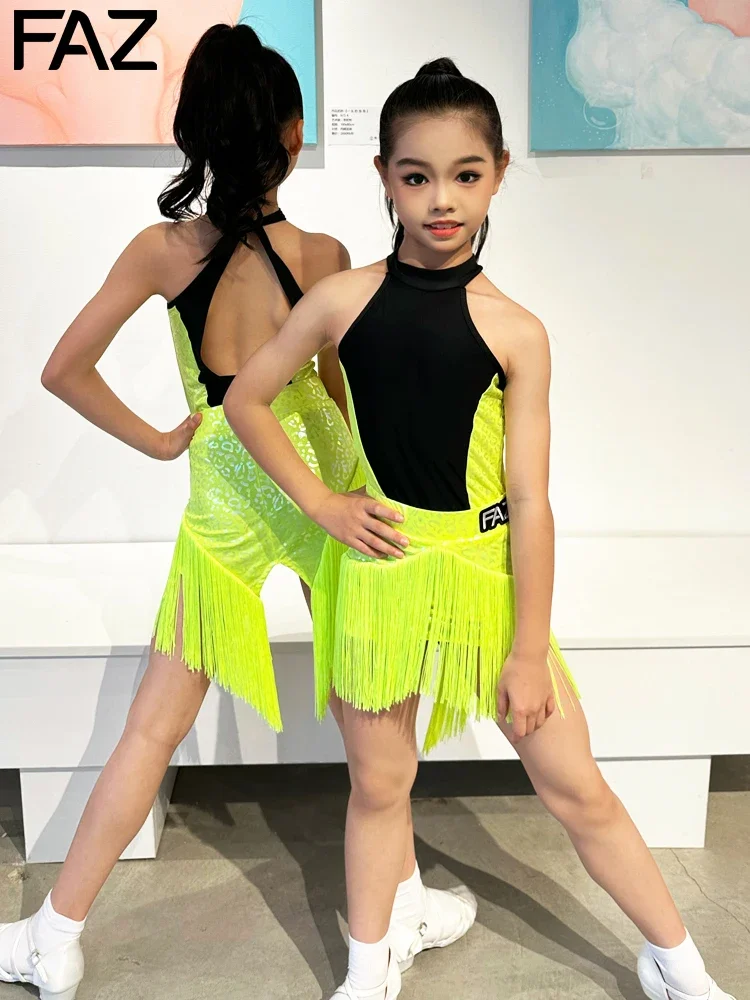 Новое детское платье для латинских танцев Rumba Cha Samba девочек платья бальных юбка с