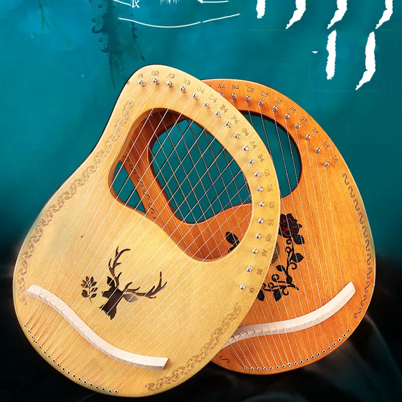 Enlarge Wood Professional Music Lyre Harp 16 Strings Special Chinese Harp Instrument Design Tradit Women Estrumento Music Game Supplies