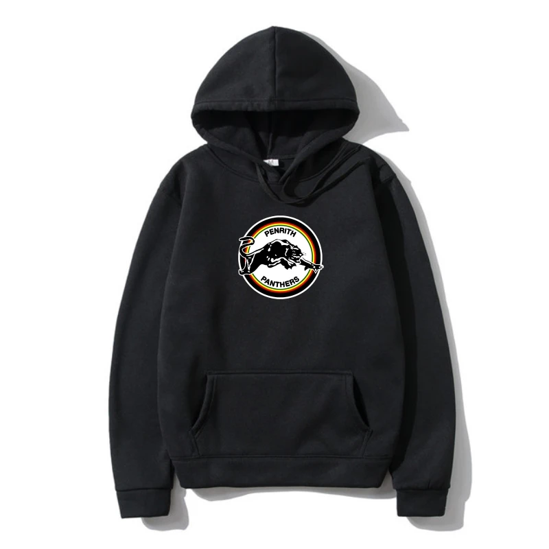 

47 Бренд Nrl Penrith Panthers Logo Sweatshir Черный Белый свитшот Мужская Бесплатная доставка Популярная толстовка с безразмерным капюшоном