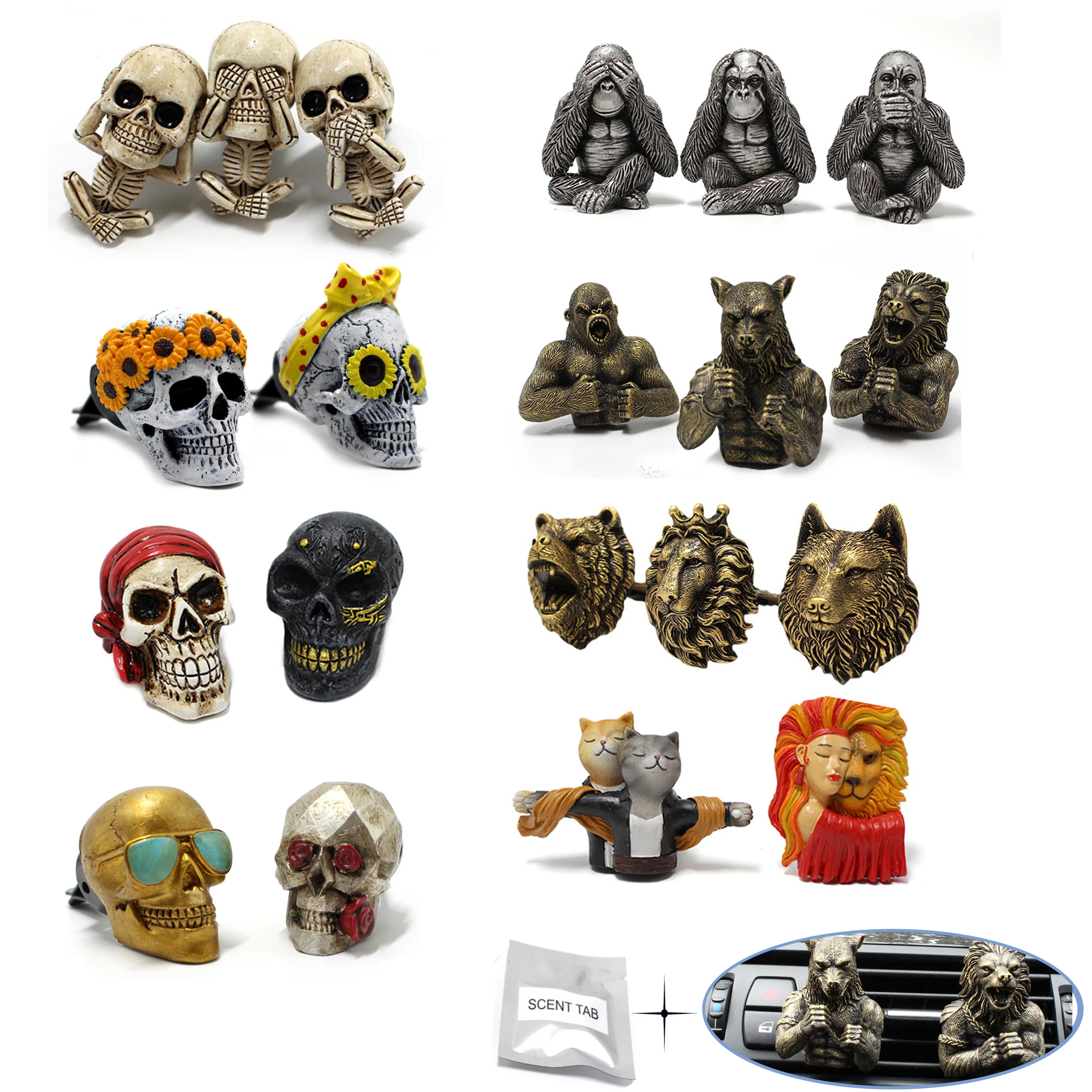 

Один комплект украшения на вентиляционное отверстие автомобиля экзотические аксессуары фигурка скелета череп чудовище жнец украшение с ароматизированным предметом