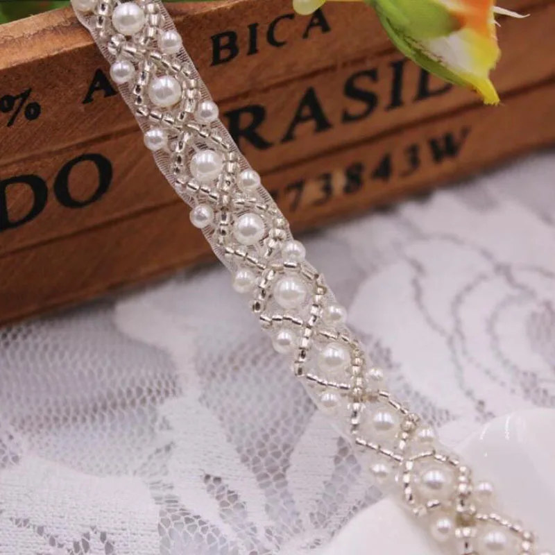 Бисерная кружевная ткань с воротником 10 мм цвет в ассортименте