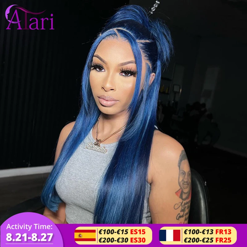 Glueless 13x4 Lace Frontal wig Dark Blue Straight Human Hair