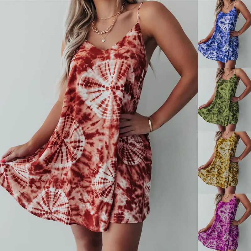 

2022 Summer New Floral Print Comfortable Sling Dress Women