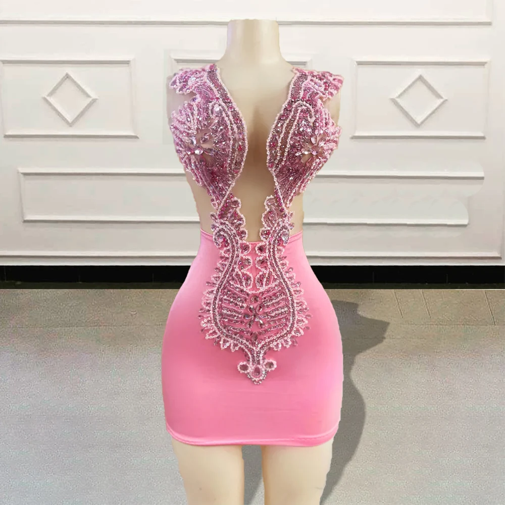 

Сексуальные прозрачные черные розовые бархатные короткие платья для выпускного вечера для дня рождения 2022 блестящие бусины кристаллы Мини...