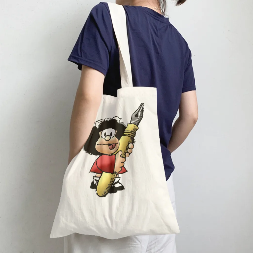 

DrawingHandbag Mafalda Quino Comics Manga Girl Shoulder Canvas Bags Adults Pocket Travel Shopper HandBags Kawaii Pouch Tote Bag