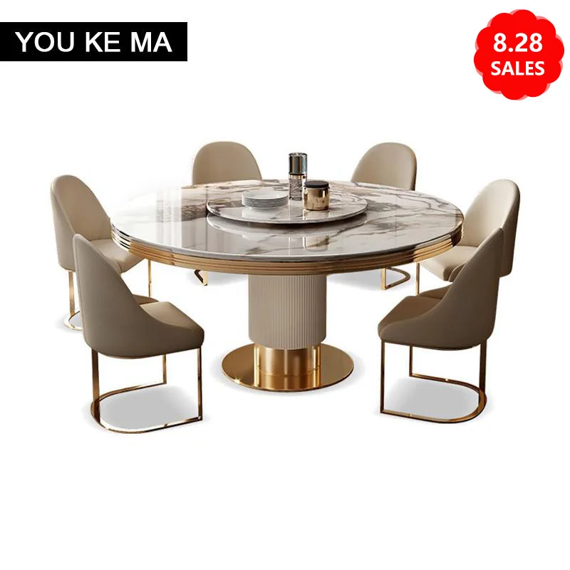 Modern restaurant marble round dining table and chair combination simple round table with turntable dining table