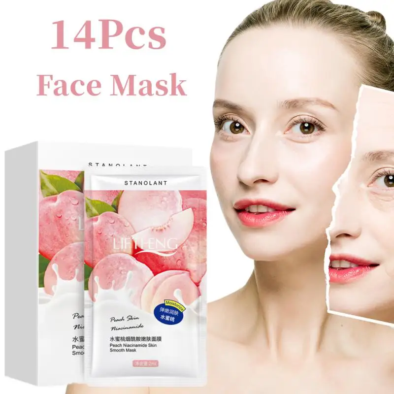 

14pcs Peach Niacinamide Whitening Face Mask Collagen Nourshing Hydrating Moisturizing Oil Control Shrink Pore Korean Cosmetics