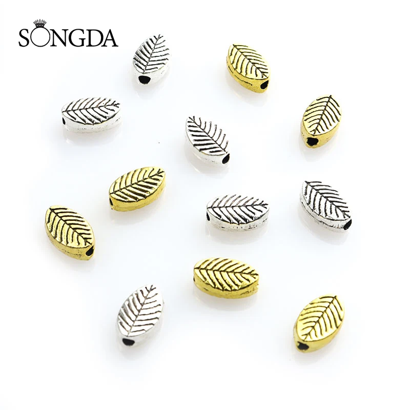 

30pcs Silver/Gold Color Leaf Venation Spacer Beads Ellipse Plants Alloy Loose Beads for DIY Jewelry Making Bracelets Accessories