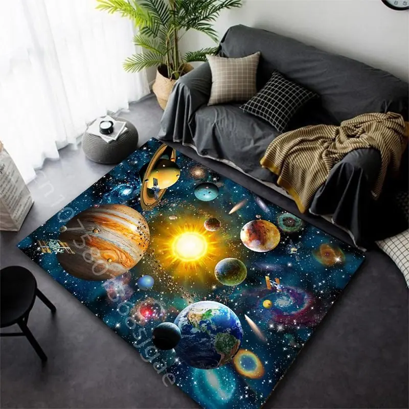 

3D Universe Planet Carpet Bedroom Decor Flannel Living Room Lounge Chair Area Rugs Home Fashion Floor Mats Entrance Doormat