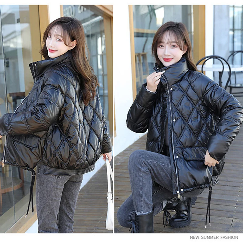 Women 2023 Winter Thicken Outwear Warm Coats Cotton Padded Coat Female Stand Collar Full Sleeve Loose Korean Bright Face Jackets