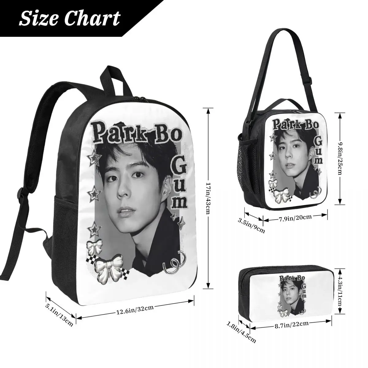 Фото Рюкзак Park Bo Gum Kpop для мальчиков и девочек, школьная сумка, сумки через плечо, 3 шт., изолированная сумка для обеда, пенал №4