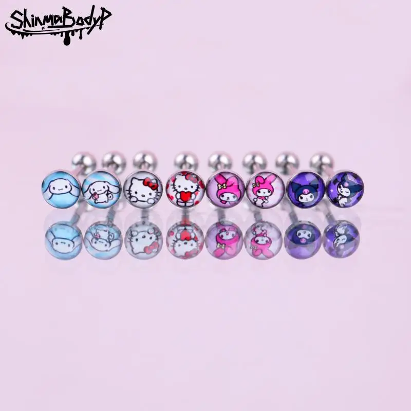 

Sanrio Kuromi Melody Cinnamoroll Kawaii Titanium Tongue Piercings External Threaded Ndustrial Barbell Rings Toys for Girls Gifts