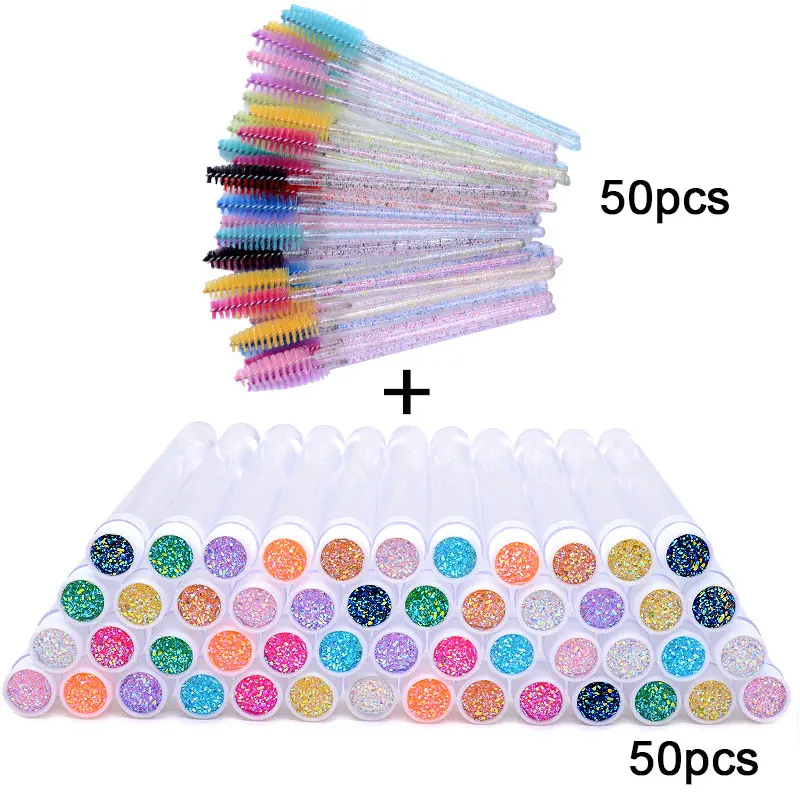 ZXZZS  50Pcs/Lot Wholesale Eyelash Mascara Wands With Tube Glitter Empty Lash Spoolie Brush Containers Eyelash Applicator Case