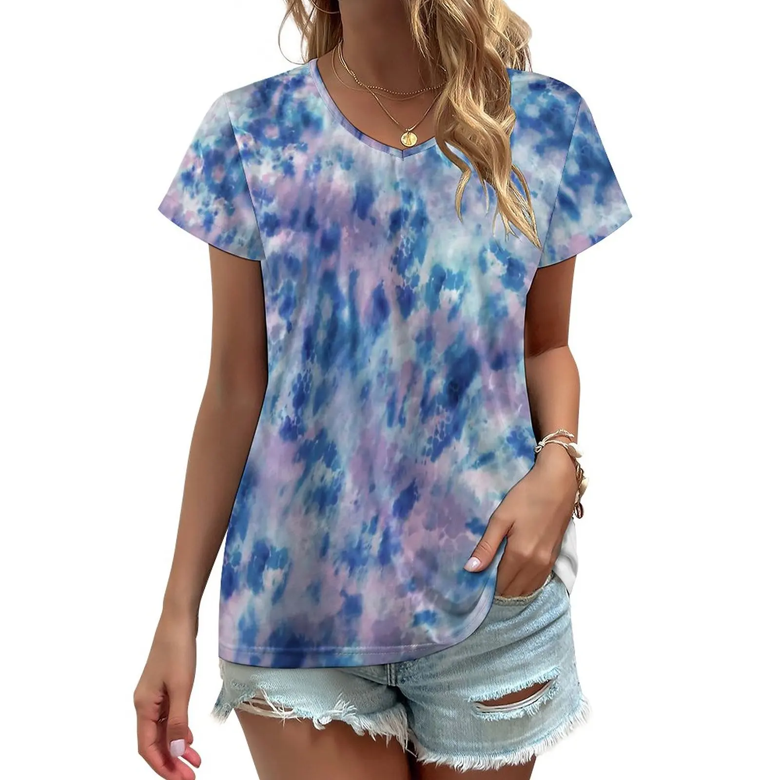 

Футболка женская базовая с коротким рукавом и V-образным вырезом, 3XL, 4XL, 5XL