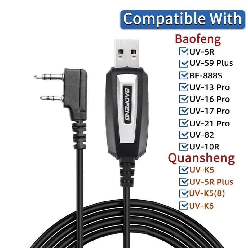 Фото USB-кабель для программирования с компакт-диском для рации Baofeng UV-5R/82/888S/UV-S9PLUS/UV-13/16/17/21 Pro и Quansheng UV-K5/5R Plus №1