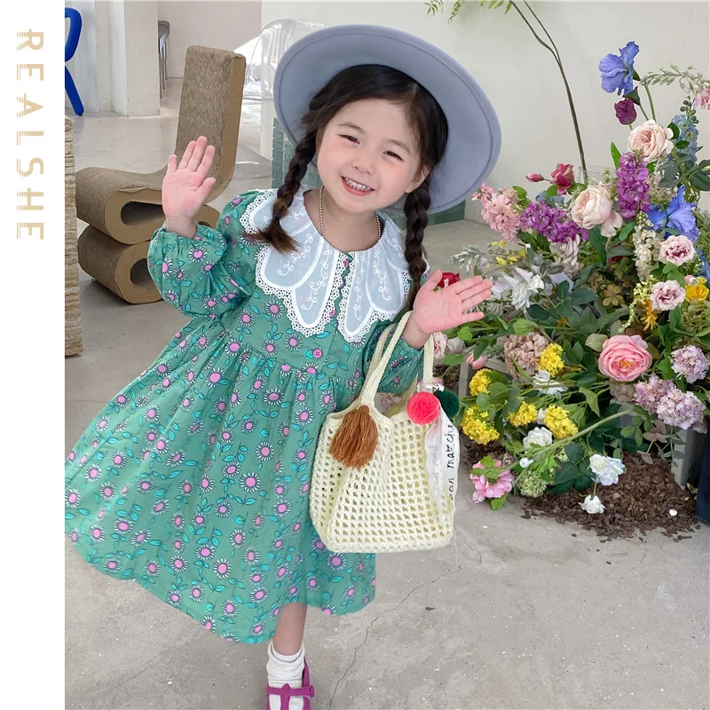 

Sweet Girls Dresses Autumn Girls Princess Dresslong Sleeve Floral Lace Kids Party Girls Dress 2023 Children Clothings