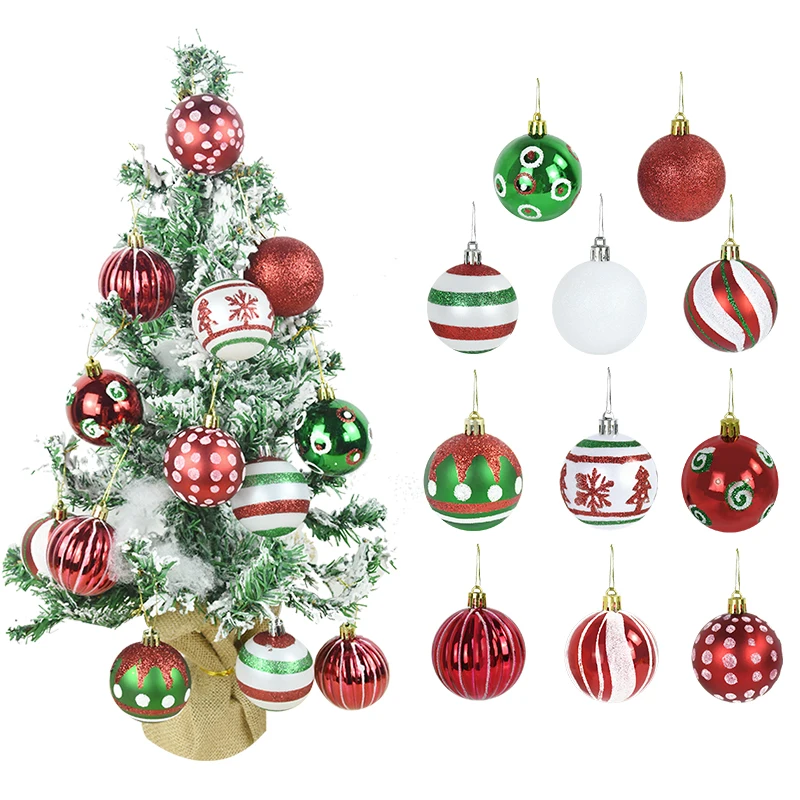 

Christmas Tree Ornament 6cm Xmas Tree Hanging Ball Pendant Red Green Colored Balls Ornaments Noel New Year Decoration 30Pcs/Box