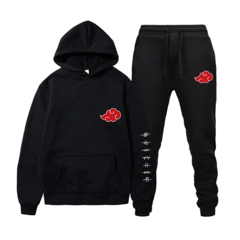 

Новинка, комплект из 2 предметов, толстовка с принтом Akatsuki и символы облака + штаны, спортивный костюм для мужчин и женщин, свитшот, уличная од...