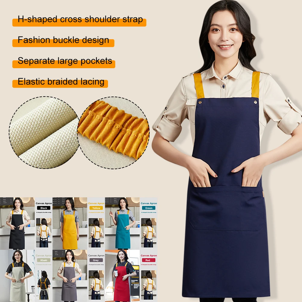 

7 Colors Fashion Kitchen Aprons For Woman Men Chef Work Apron For Grill Restaurant Bar Shop Cafes Beauty Nails Studios Uniform