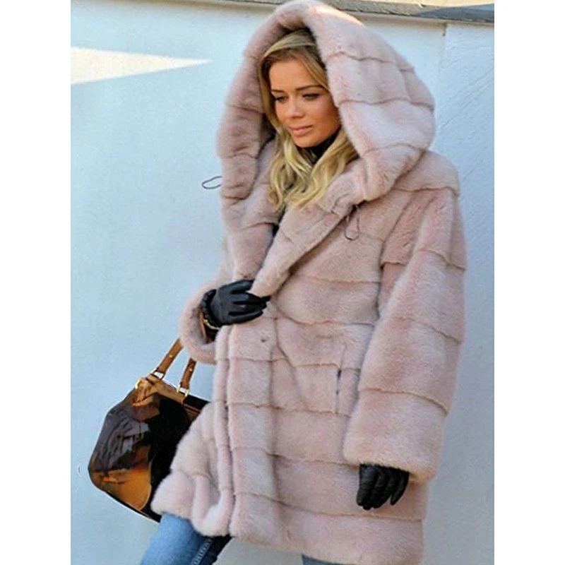 Med Long Solid Loose Large Size 10XL Warm Hooded Coat Imitation Faux Fur Coat Autumn and Winter Fashion Chamarras Para Mujer
