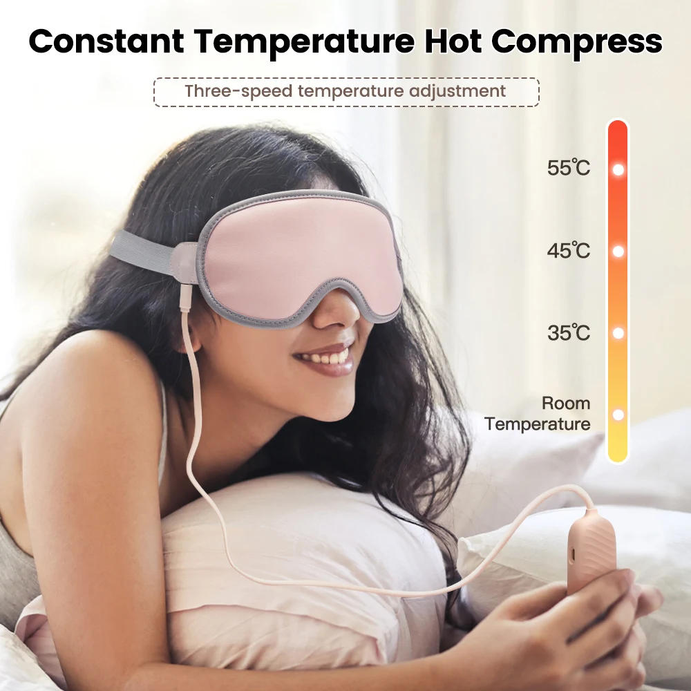 

Heated Vibration Eye Massager Hot Compress Therapy Sleep Mask Relieves Fatigue Dark Circles Sleeping Mask Pouch & Wrinkle Care