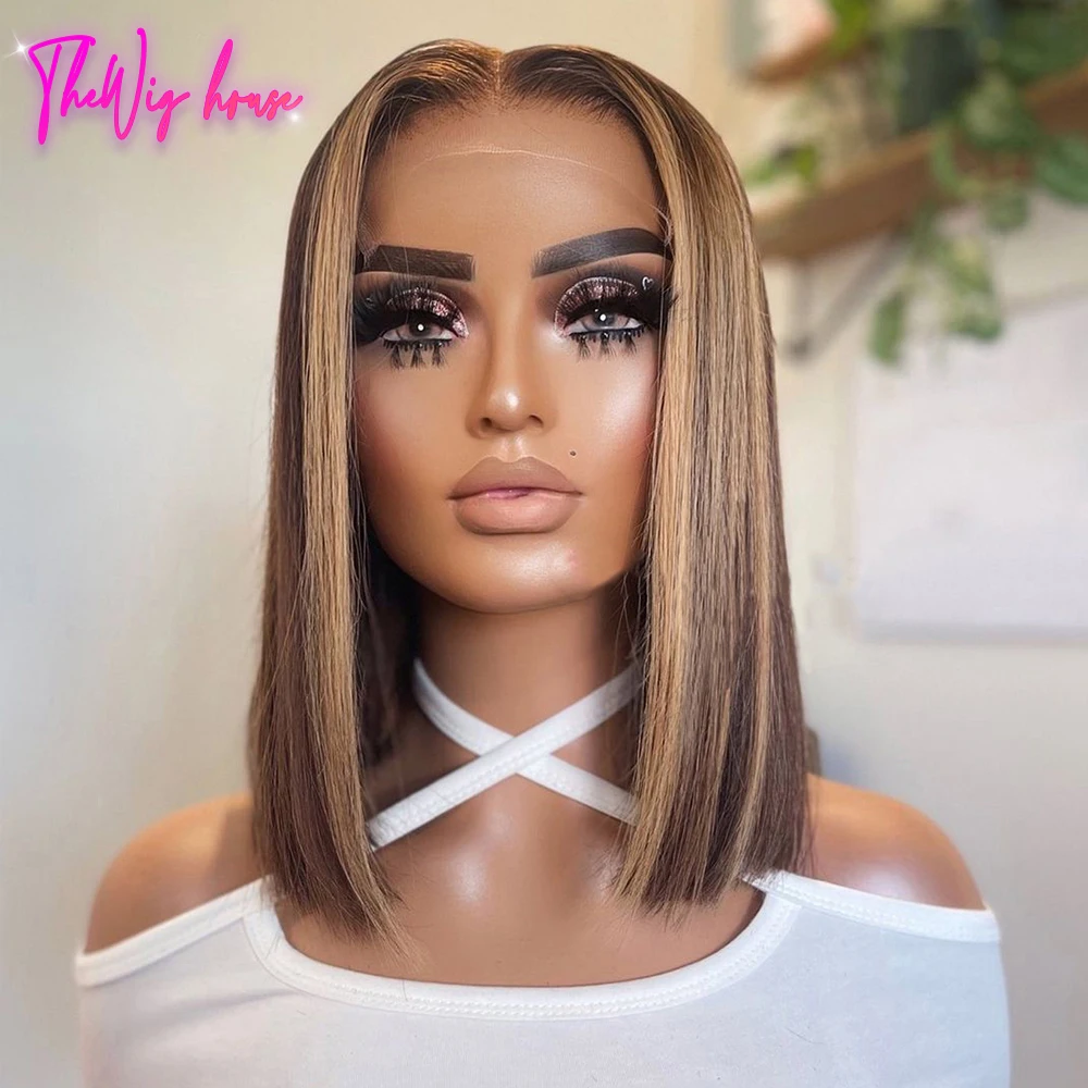 Straight Bob Wig 13X4 Lace Front Wigs For Black Women 4X4 Closure Highlight Wigs Brazilian Short Bob Ombre Human Hair Wig