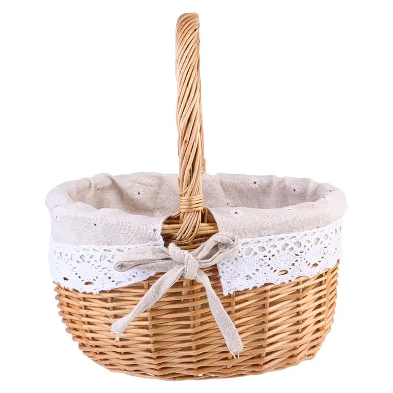 

1pc Wicker Woven Basket Storage Basket with Linen Cloth for Wedding Picnic Party