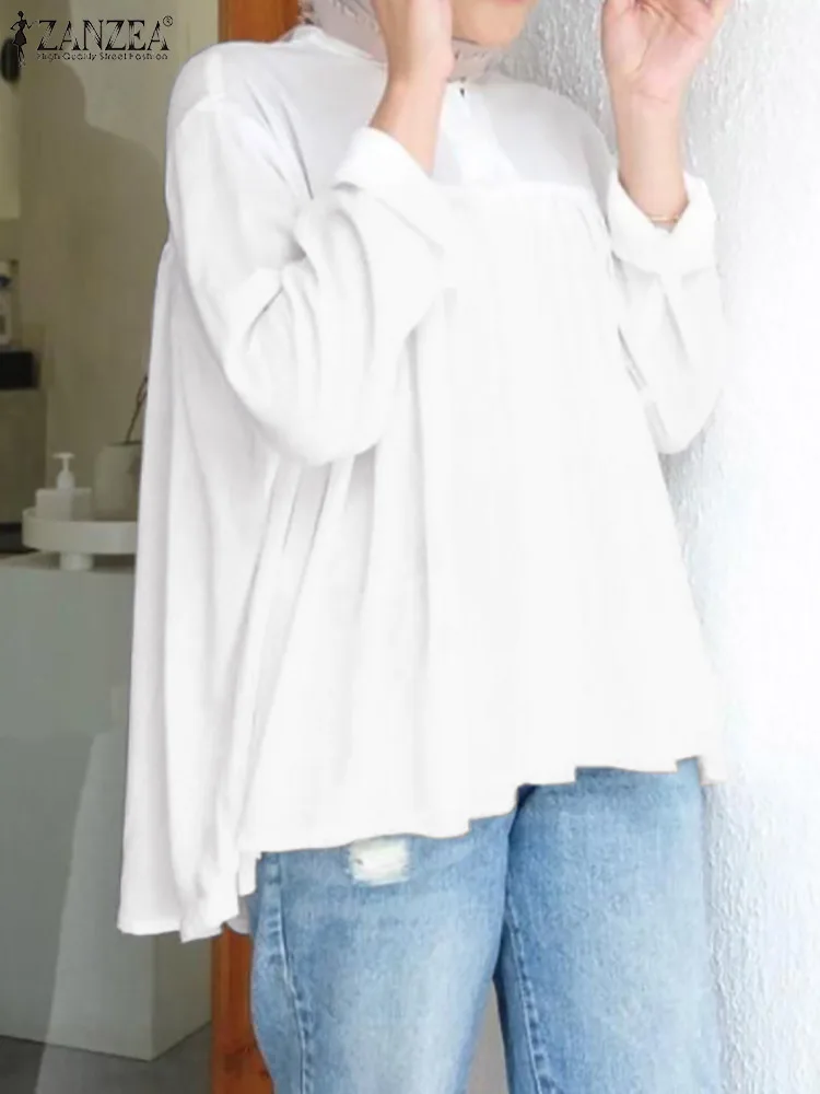

Элегантная рубашка Caftan на пуговицах, мусульманская туника, топы ZANZEA, модная женская Однотонная рубашка, Весенняя блузка с длинным рукавом и ...