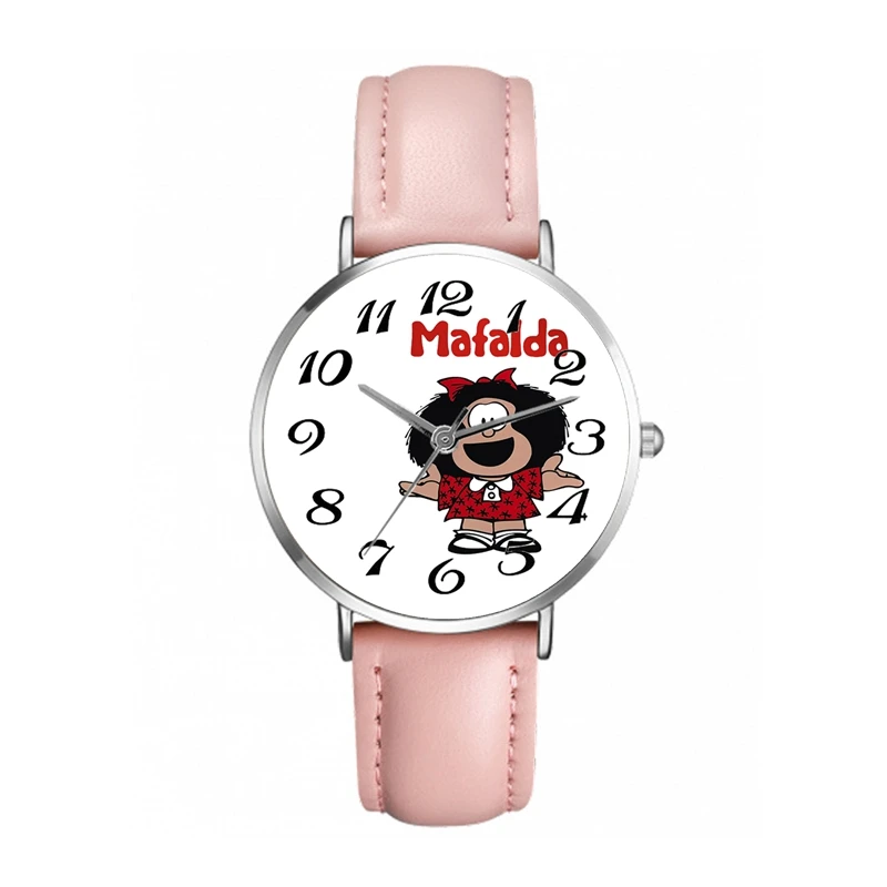 

New Mafalda Watch Children's Girls Women's Leather Cartoon Numbers Quartz Wristwatches