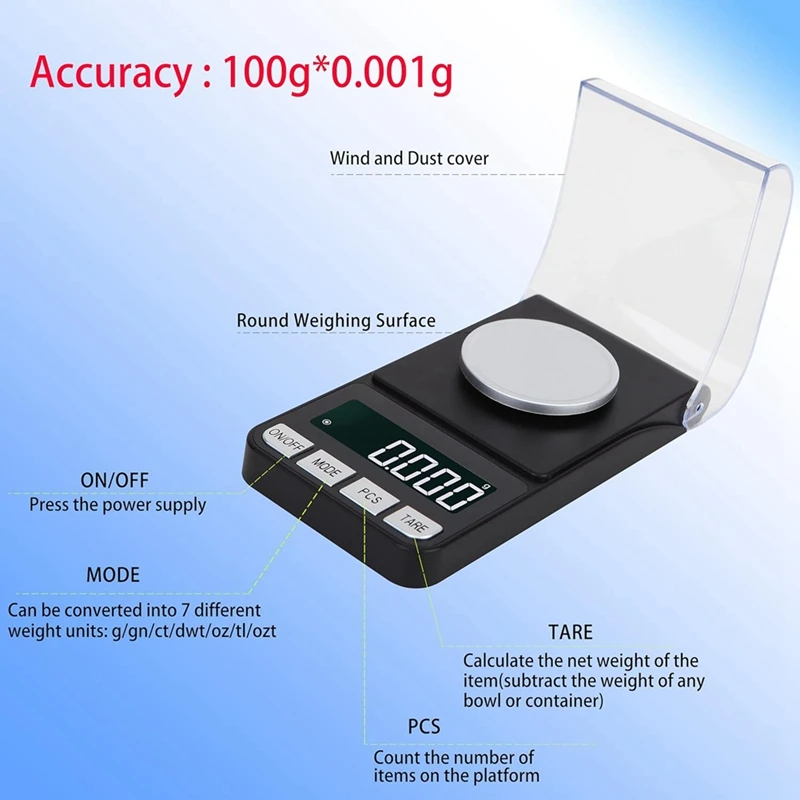 High Precision 100G/0.001G Digital Milligram Scale Jewelry Pocket Scal Reloading With 50G Calibration Weigh