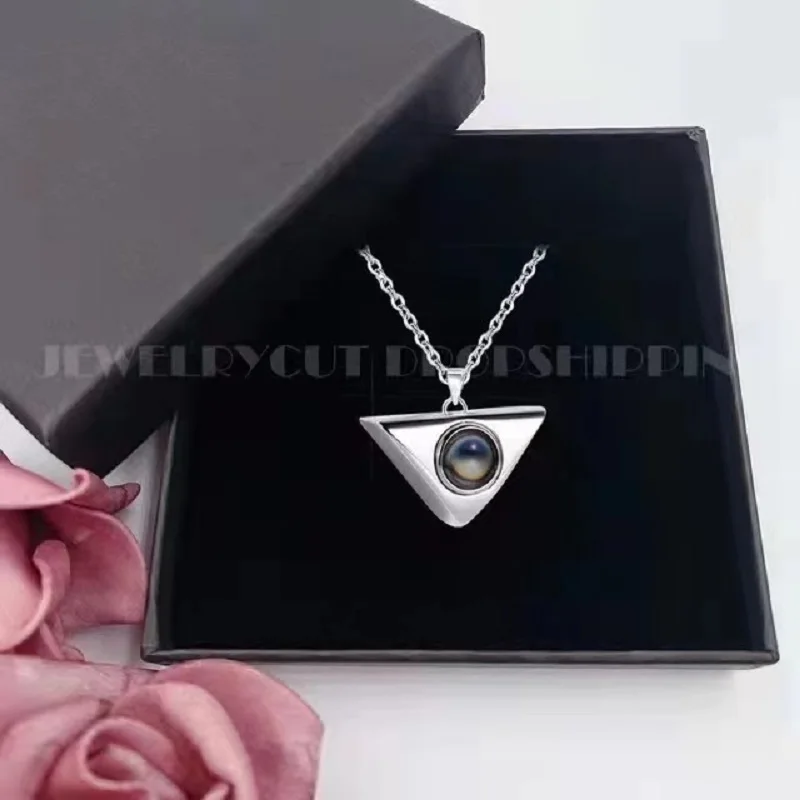 Simple Triangle Necklaces Couples Custom Photo Projection Necklace Pendant Choker Valentine's Day Xmas Accessories Jewelry Gift