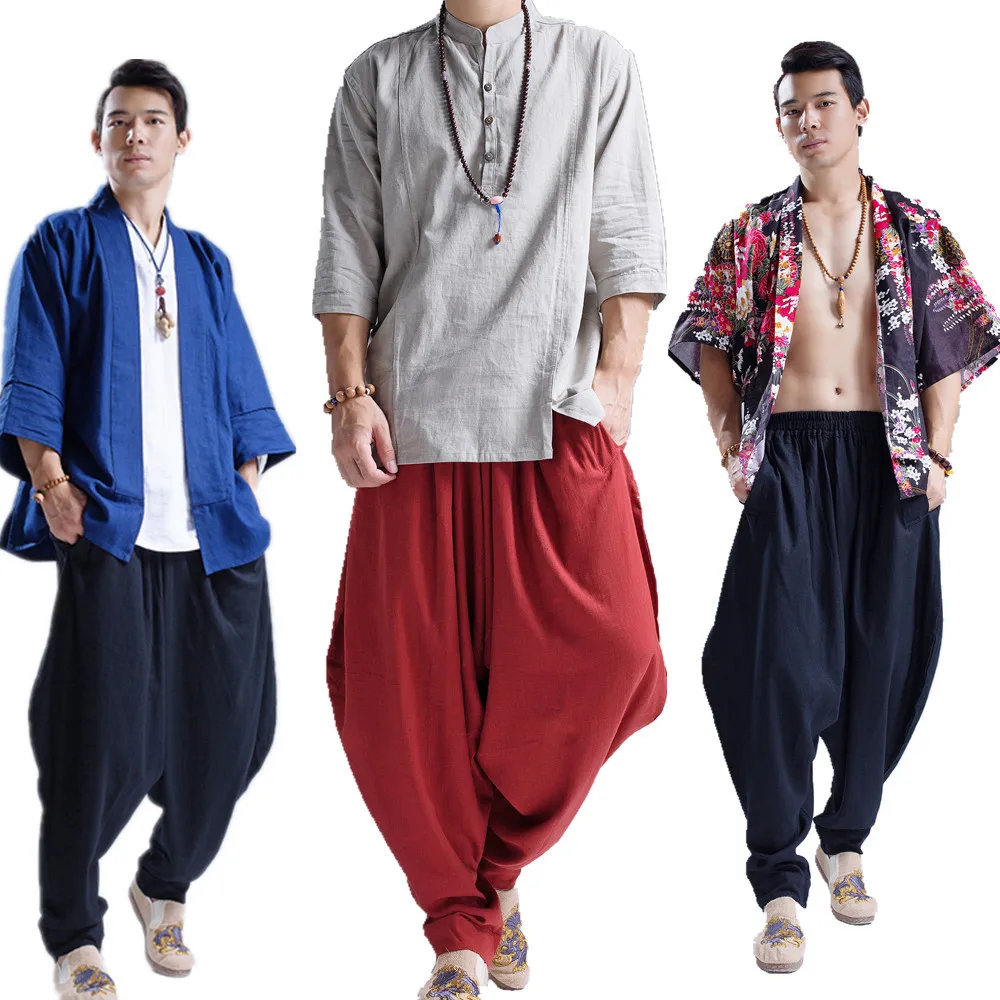 

Autumn Winter Men Harem Indian Pants Male Loose Traditional Wide Leg Yoga Pant Running Jogging Sports Casual Leisure sweat pants